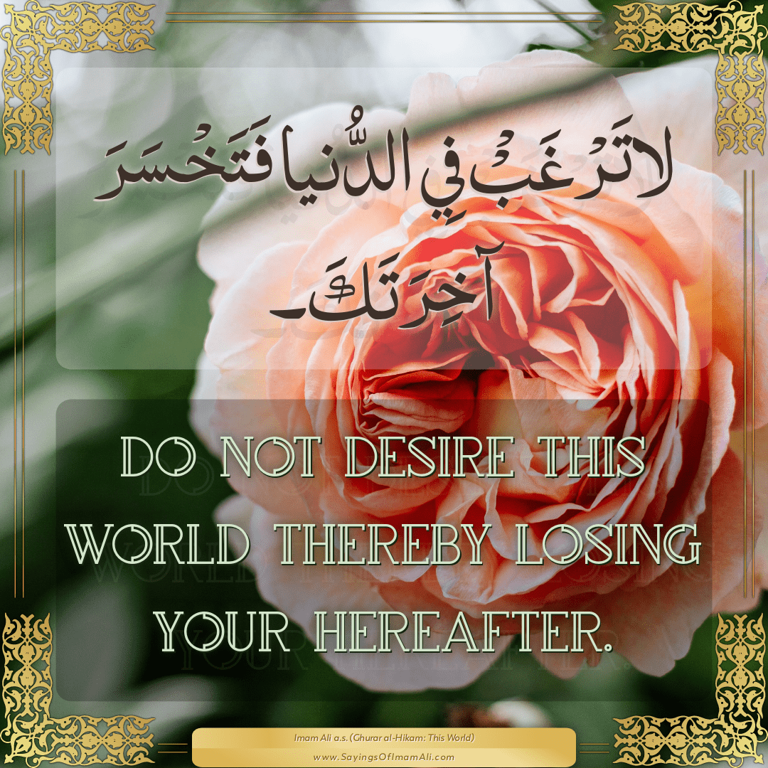 Do not desire this world thereby losing your Hereafter.